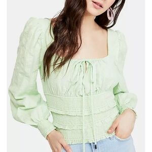 Free People Lolita Puff Long Sleeved Blouse Queen Green Size XS